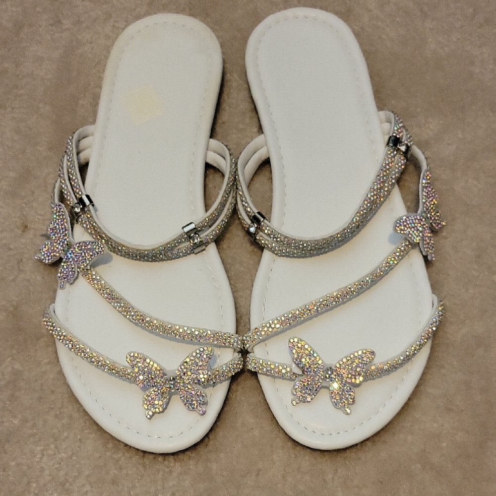 SHEIN White Rhinestone Butterfly Sandals NWOT